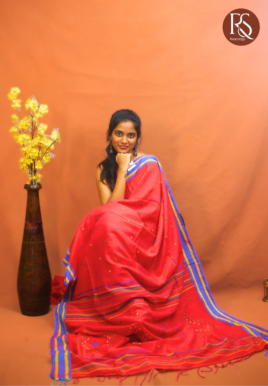 Maroon Khadi Cotton Saree