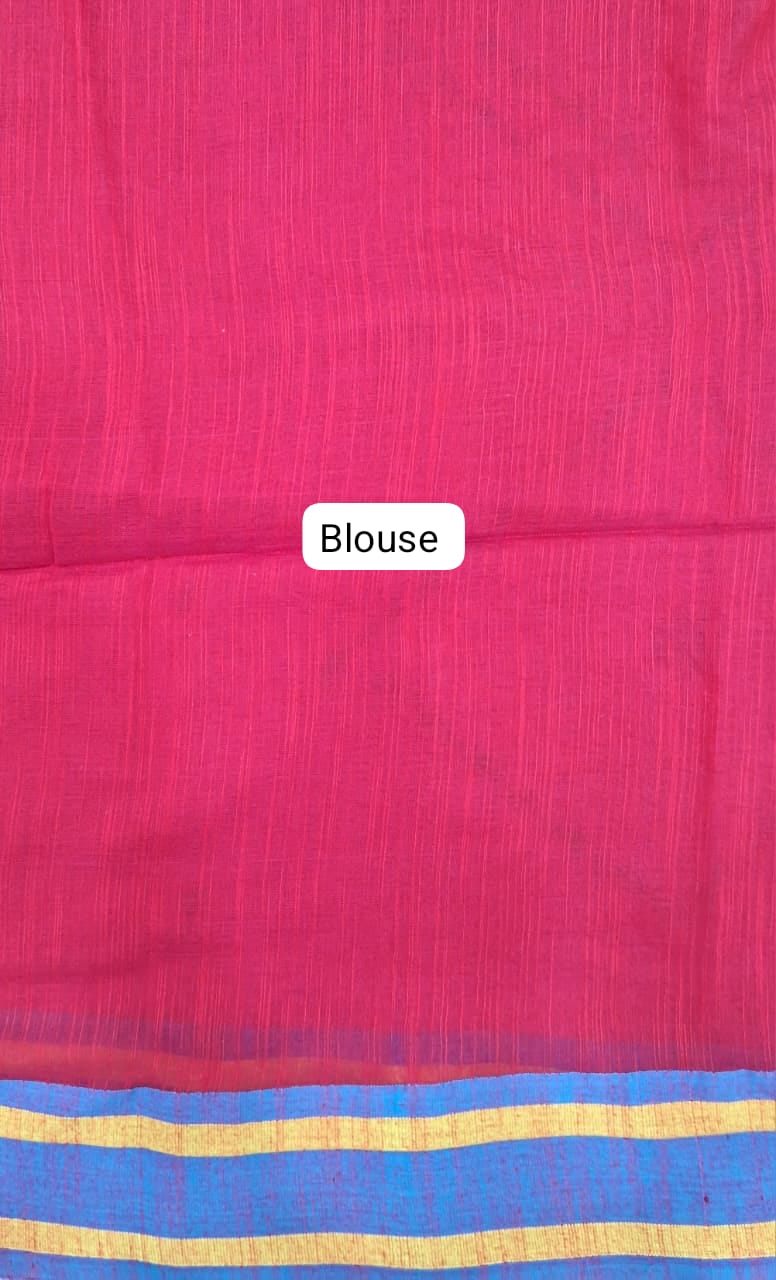 Dark Pink Handloom Khadhi Cotton Saree Blouse
