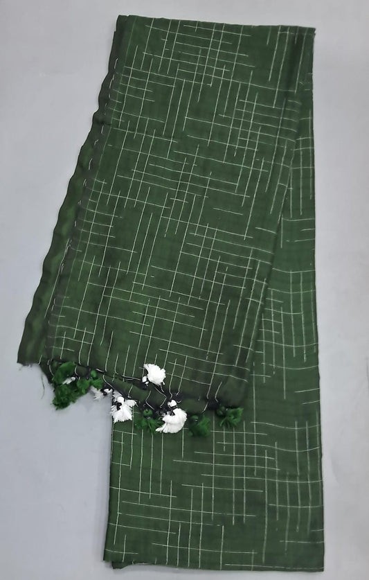 Bottle Green Khadi Ikkat Cotton Saree