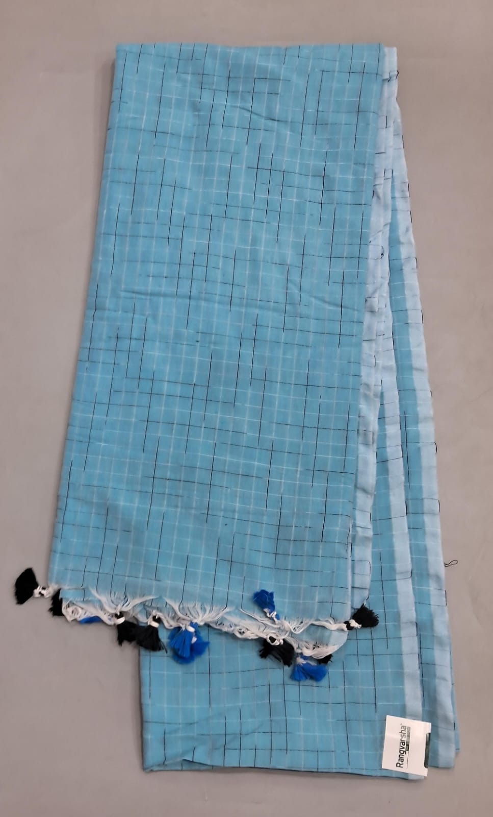 Sky Blue Khadi Ikkat Cotton Saree