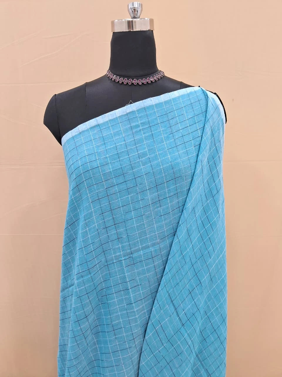 Sky Blue Khadhi Ikkat Cotton Saree 1