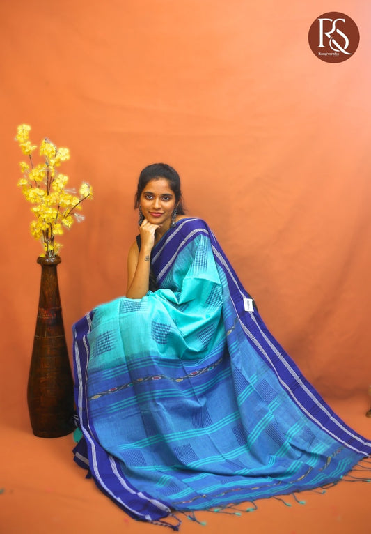 Sea Blue Khadi Cotton Saree