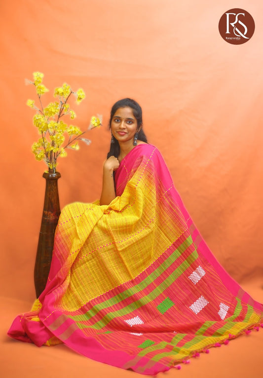 Mango Yellow Khadi Cotton Saree