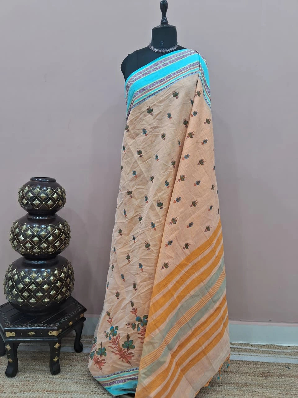 Beige Kanchi cotton saree