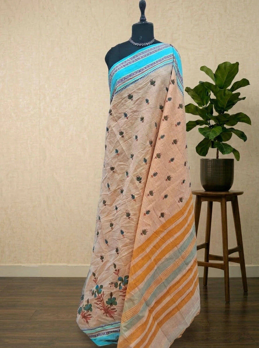 Beige Kanchi cotton saree