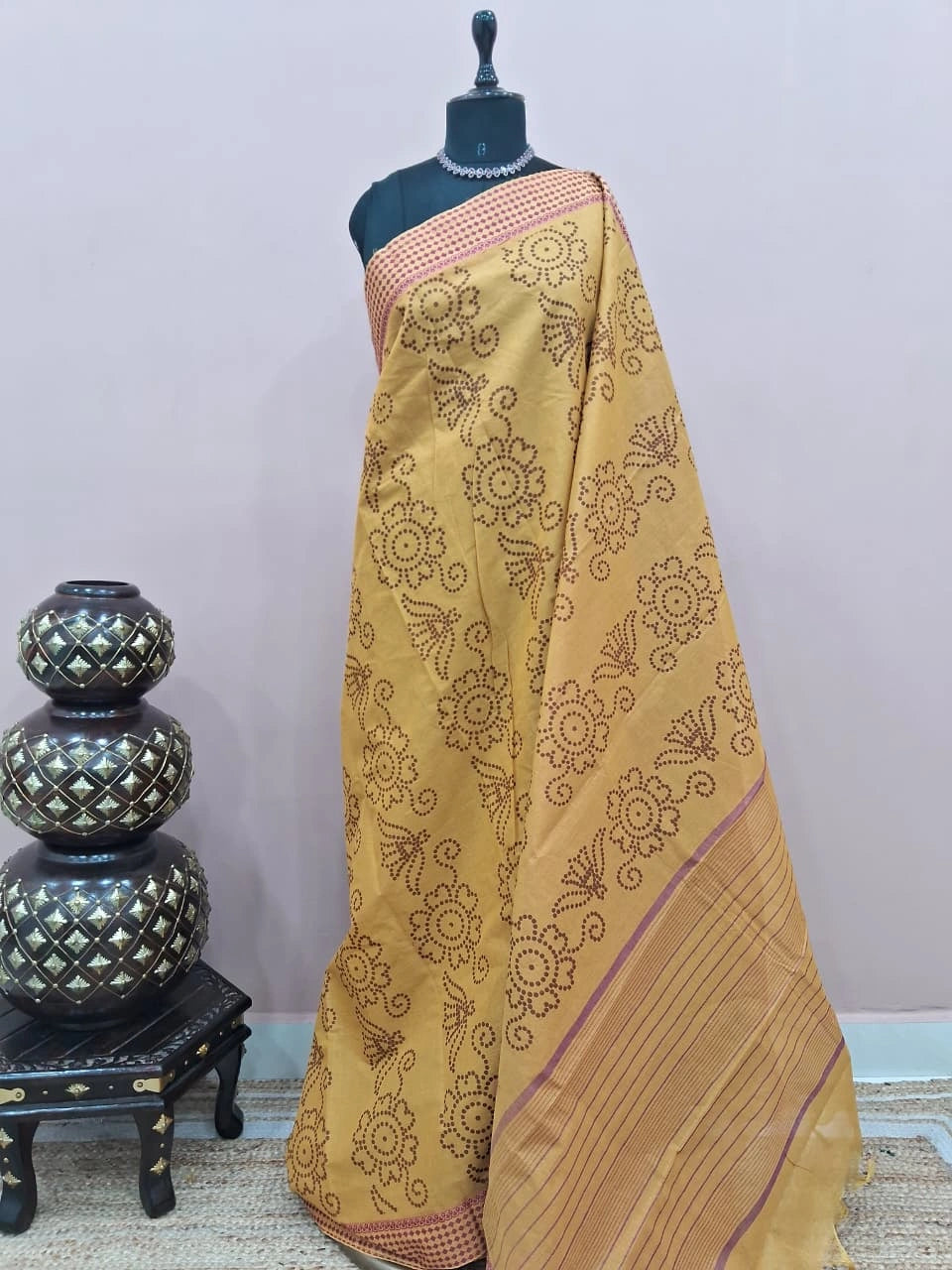 Light golden yellow Kanchi cotton saree