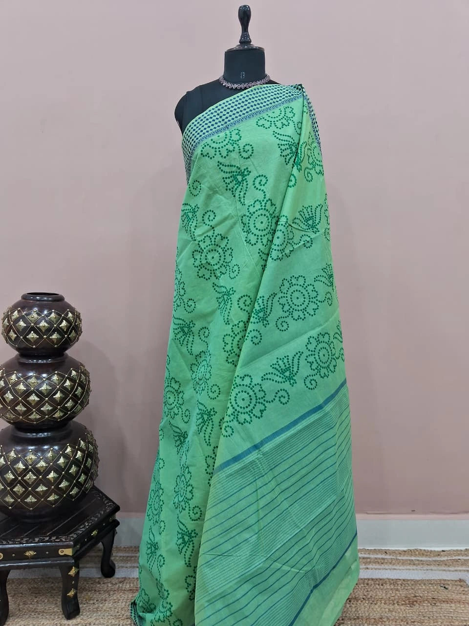 Dark pista green Kanchi cotton saree