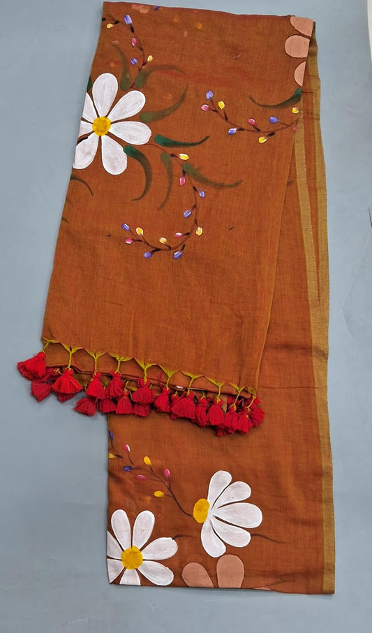 Chocolate Brown Khadi /Mulmul Cotton Saree