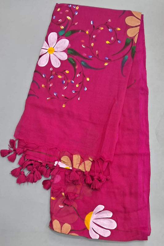 Rani Pink Khadi /Mulmul Cotton Saree