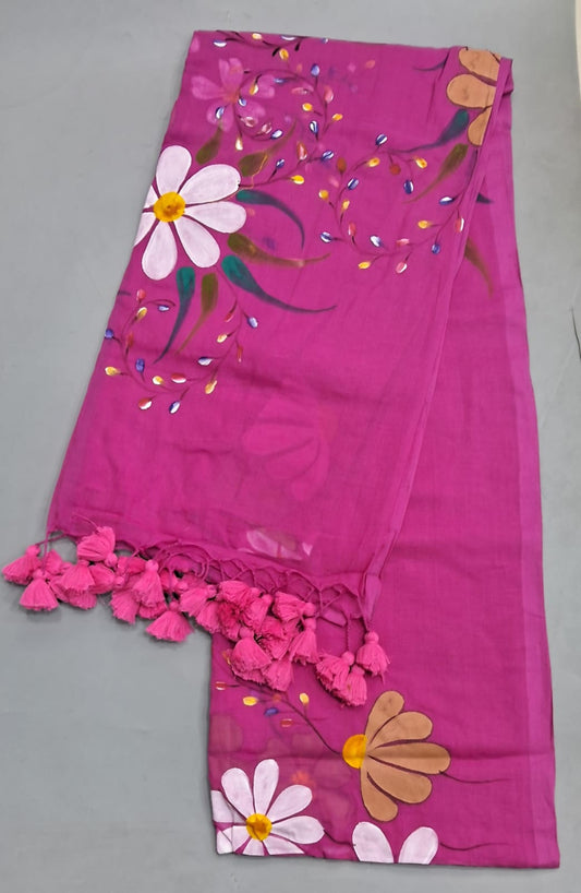 Fuchsia Pink Khadi /Mulmul Cotton Saree