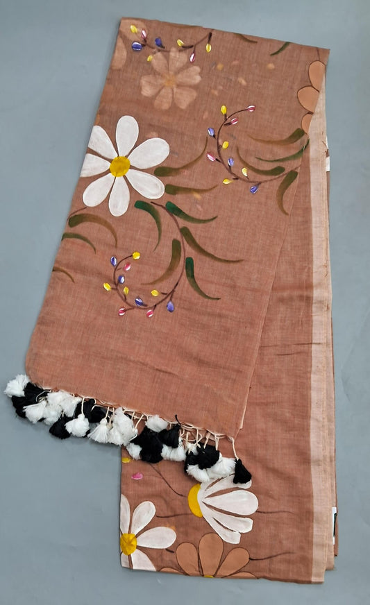 Pecan Brown Khadi /Mulmul Cotton Saree