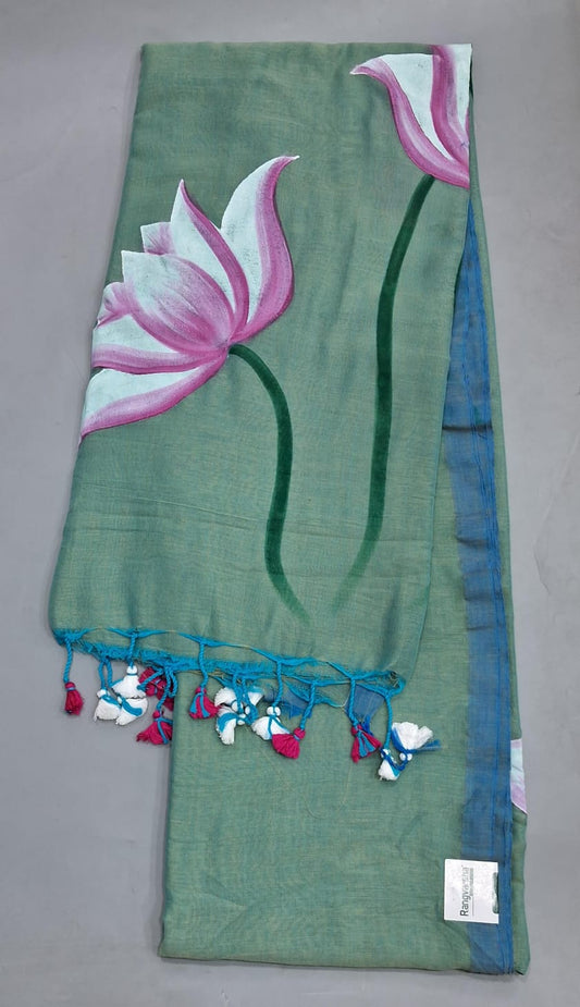 Cool Mint Blue Khadi /Mulmul Cotton Saree