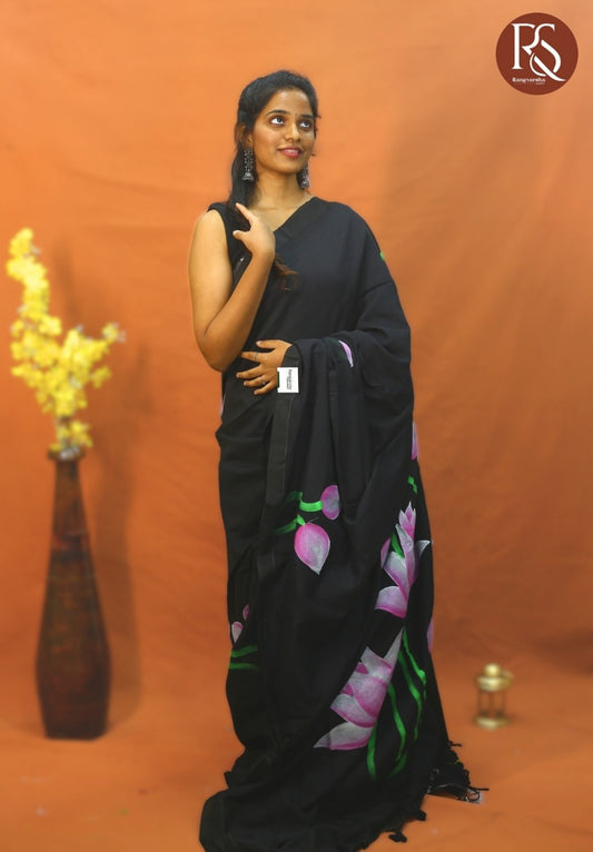 Black Khadi /Mulmul Cotton Saree