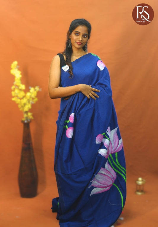 Royal Blue Khadi /Mulmul Cotton Saree