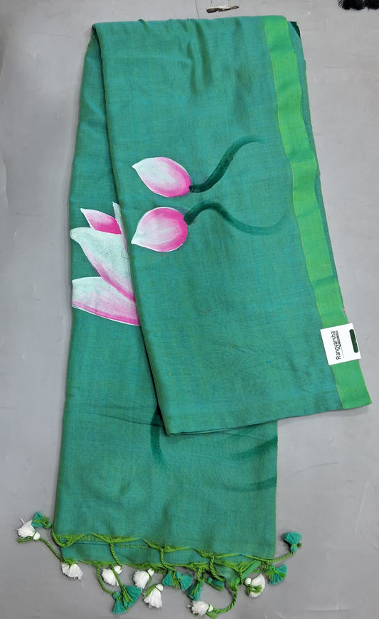 Marine Blue Khadhi /Mulmul Cotton Saree 