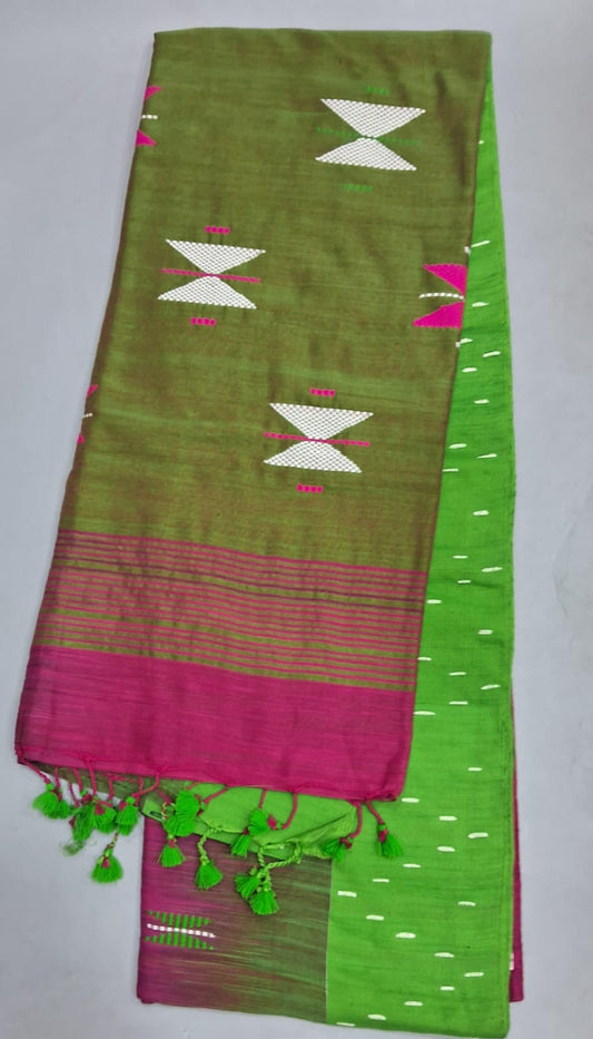 Rani Pink Khadi Cotton Saree