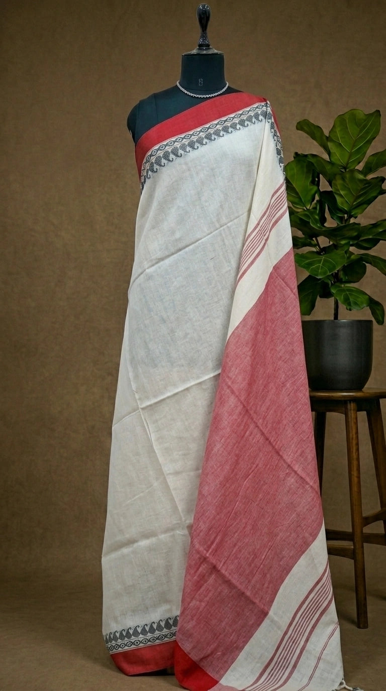 Off-White plain khadhi cotton saree