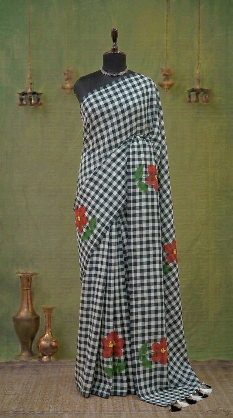 Elephant grey khadhi cotton saree