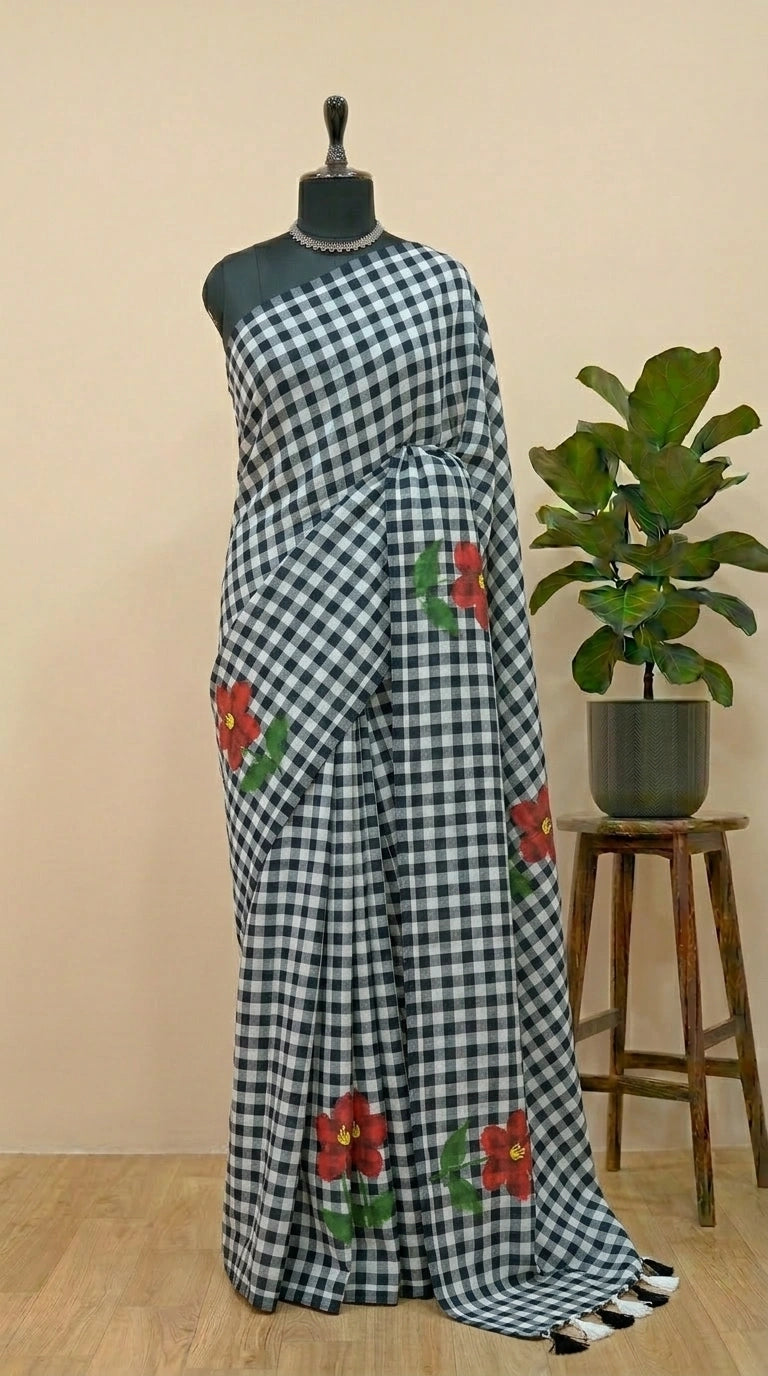 Elephant grey khadhi cotton saree