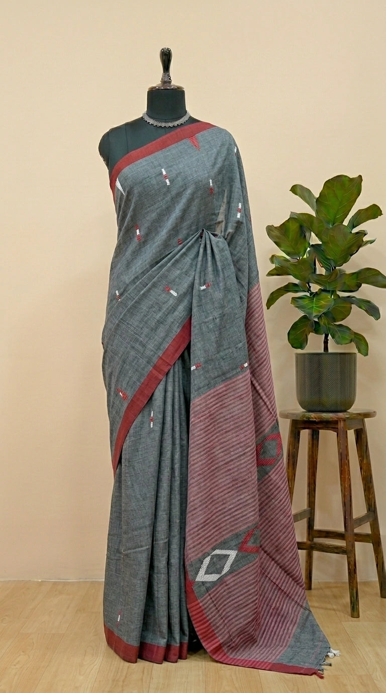 Pure elephant grey khadhi cotton saree