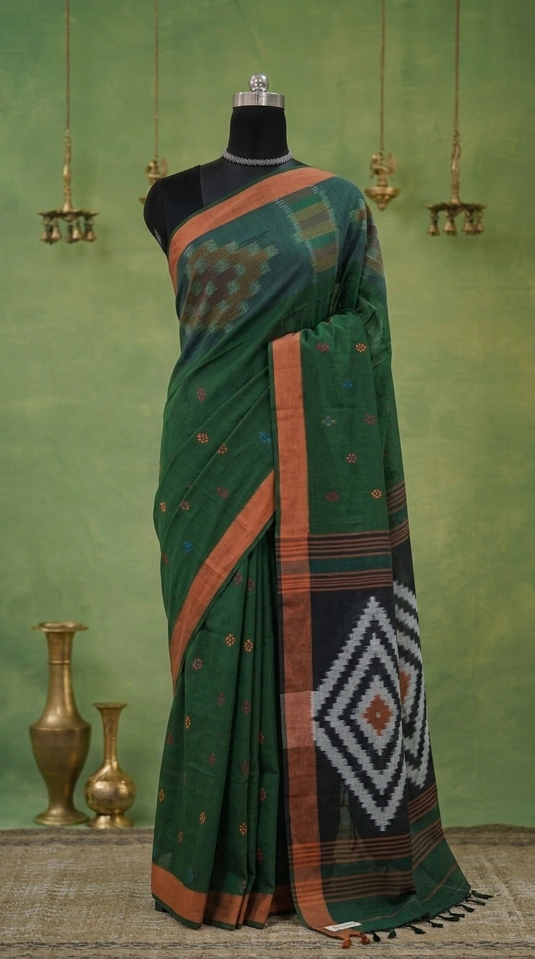 Elegant Green Khadi Cotton Saree