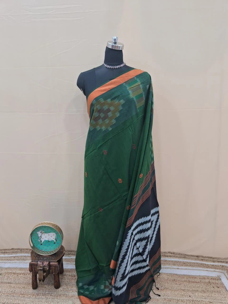Elegant Green Khadi Cotton Saree