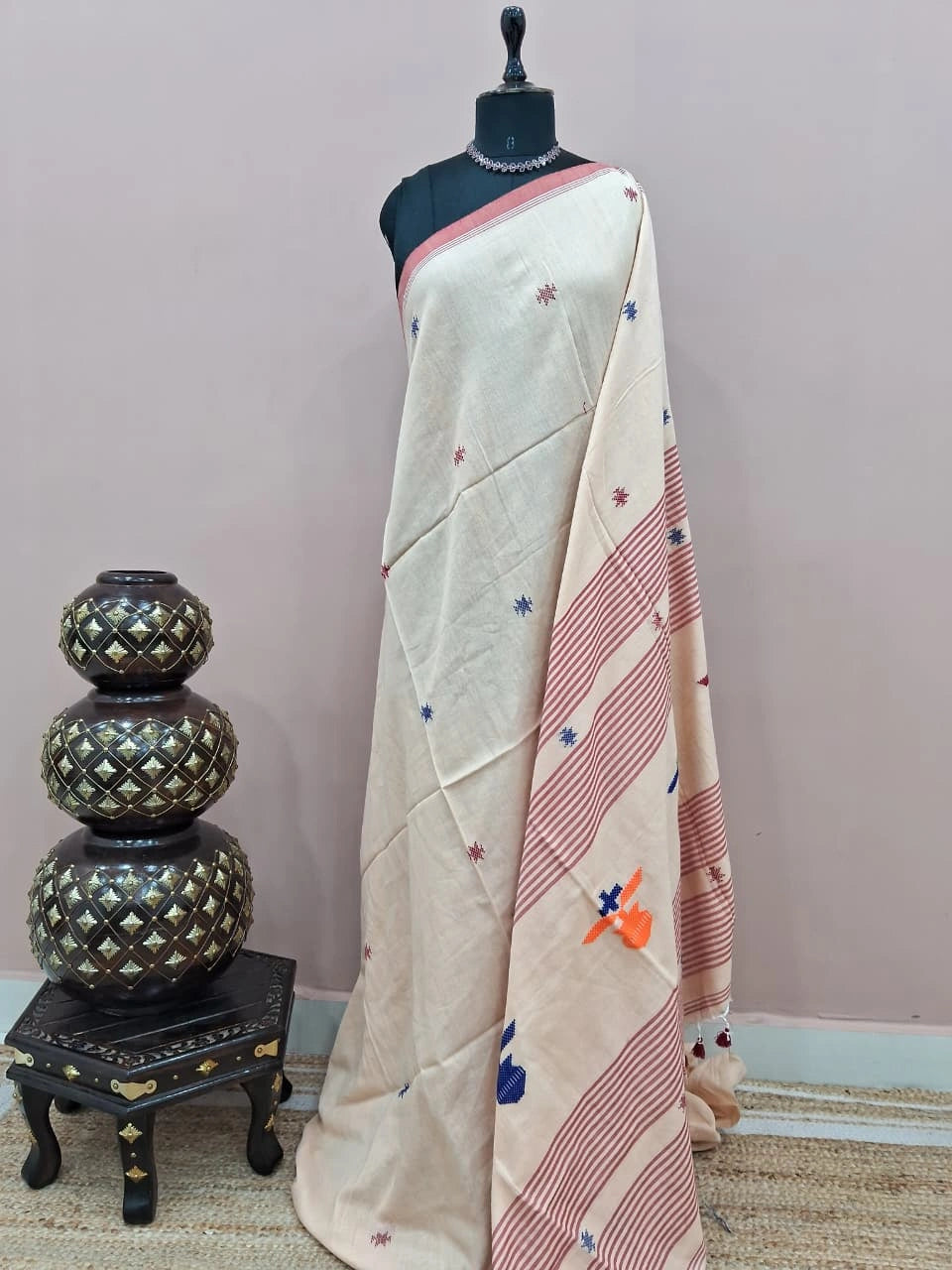 Beige khadhi cotton saree 