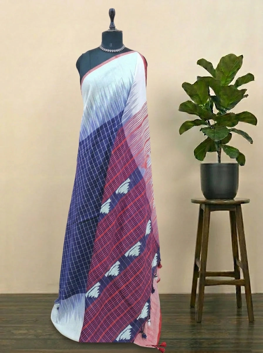 Blue khadhi cotton saree 