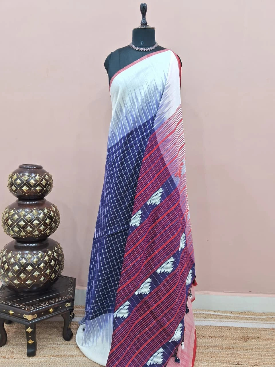 Blue khadhi cotton saree 