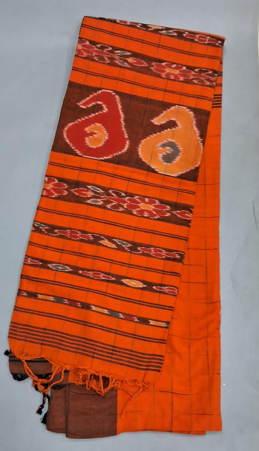 Orange Khadi Cotton Saree