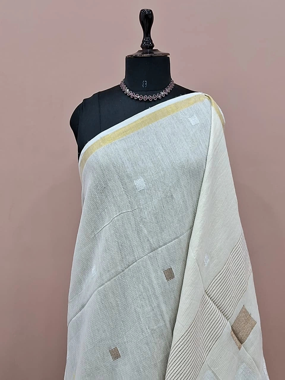 Off-white khadhi cotton saree 1