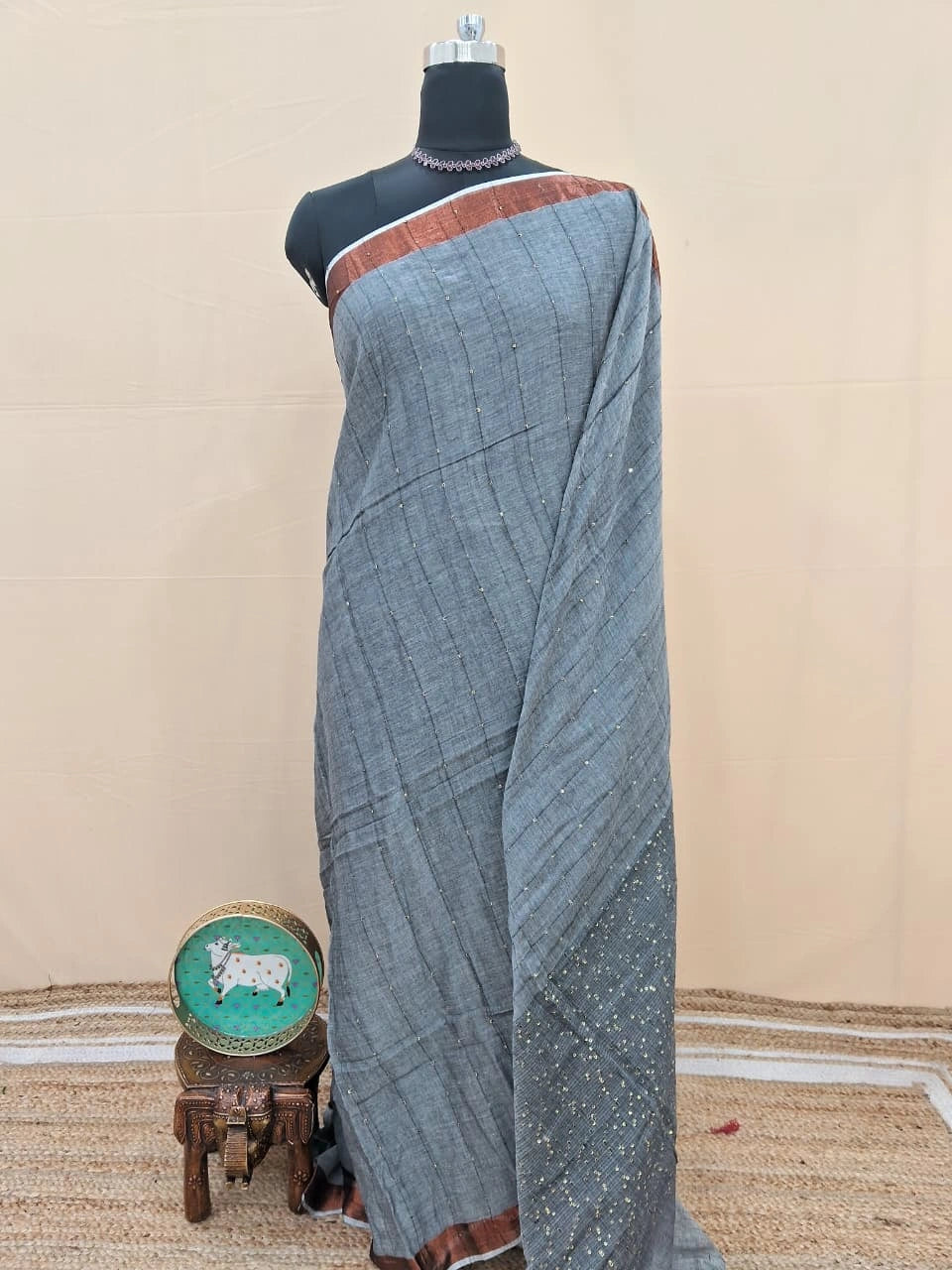 Elephant Grey Handloom Khadhi Cotton Saree