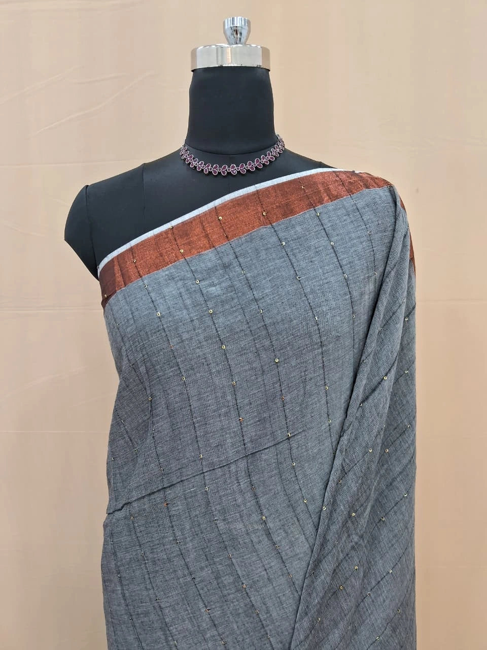 Elephant Grey Handloom Khadhi Cotton Saree 1