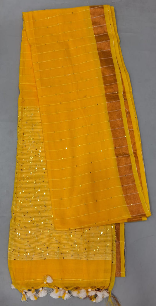 Mango Yellow Khadi Cotton Saree