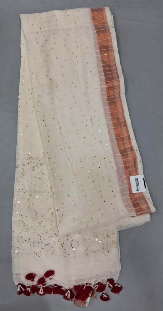 Off-White Khadi Cotton Saree