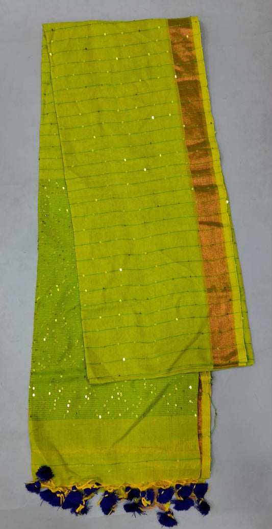 Bright Green Khadi Cotton Saree