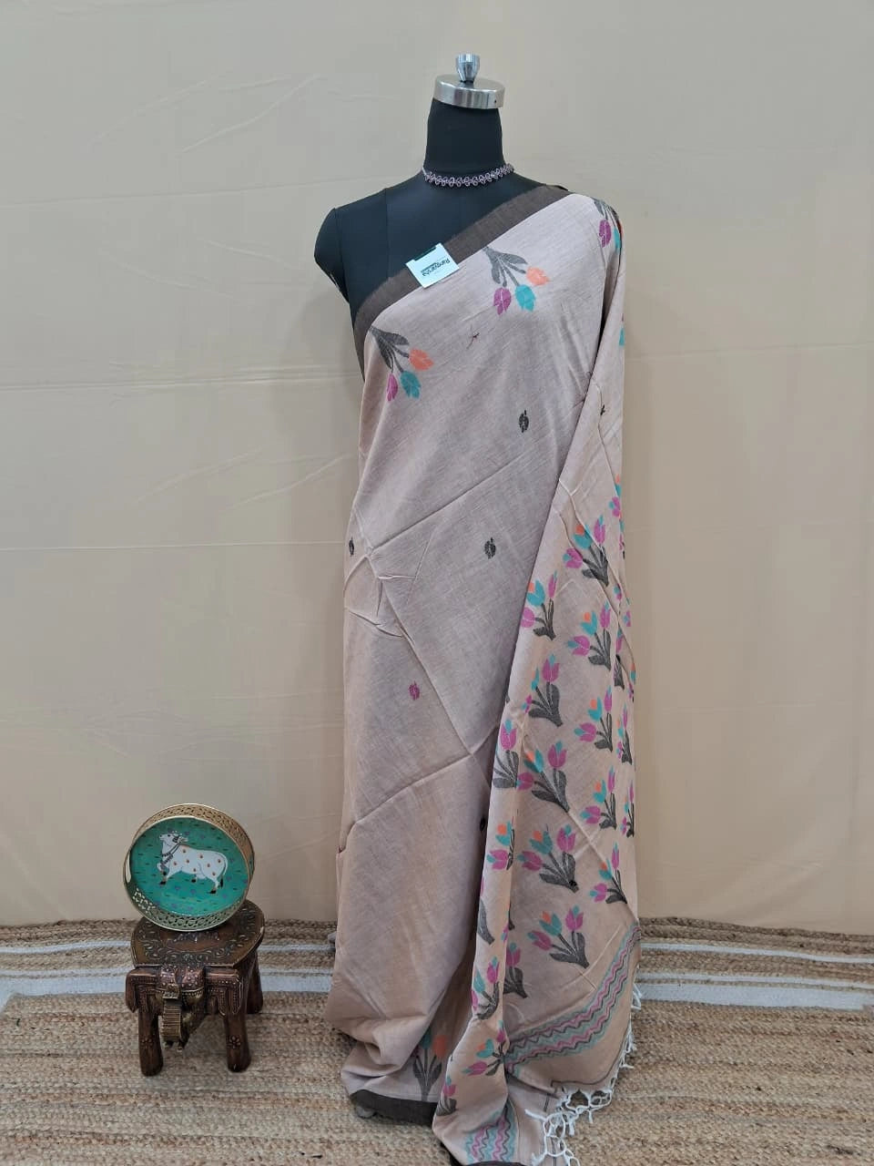 Classic Beige Khadi Cotton Saree
