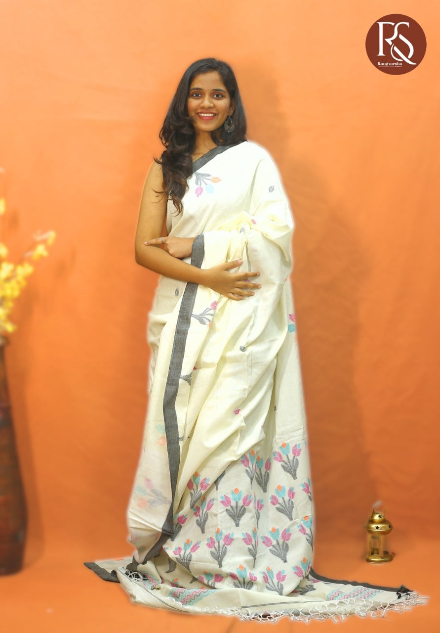 Cream Khadi Cotton Saree