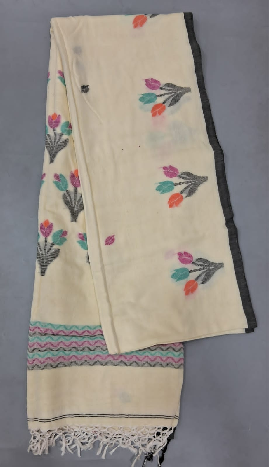 Cream Khadi Cotton Saree