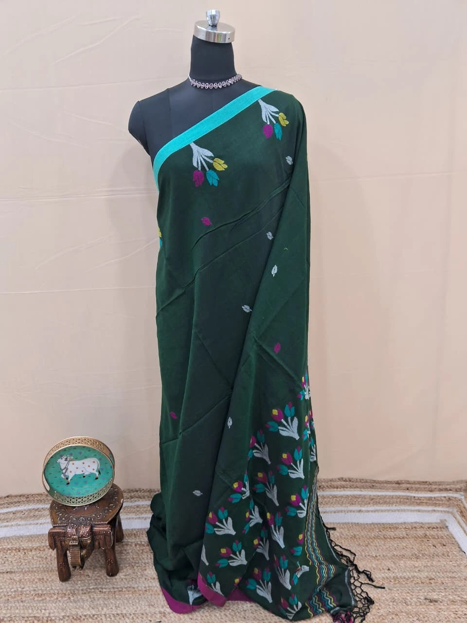 Classic Bottle Green Khadhi Cotton Saree