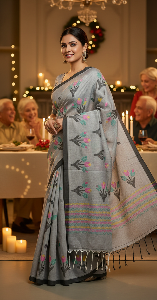 Elegant Pale Grey Khadhi Drape