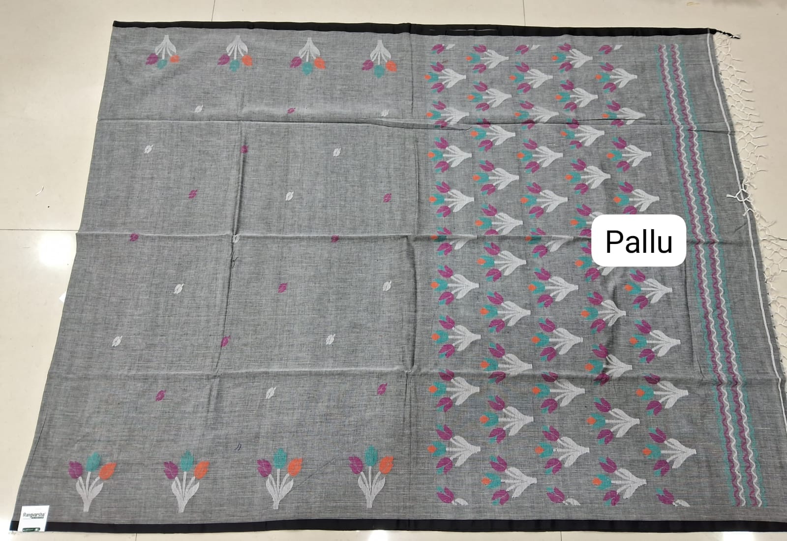 Elephant grey Khadhi Cotton Saree pallu