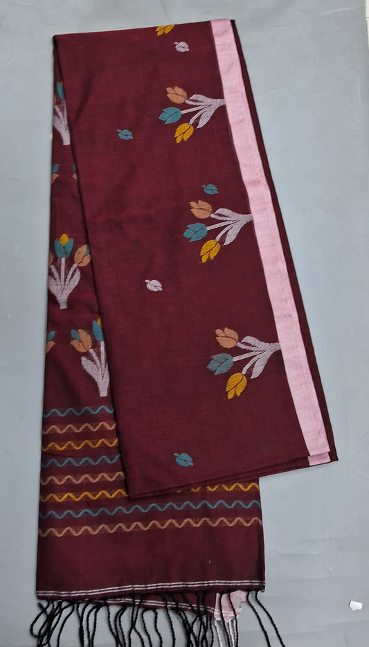 Maroon Khadhi Cotton Saree