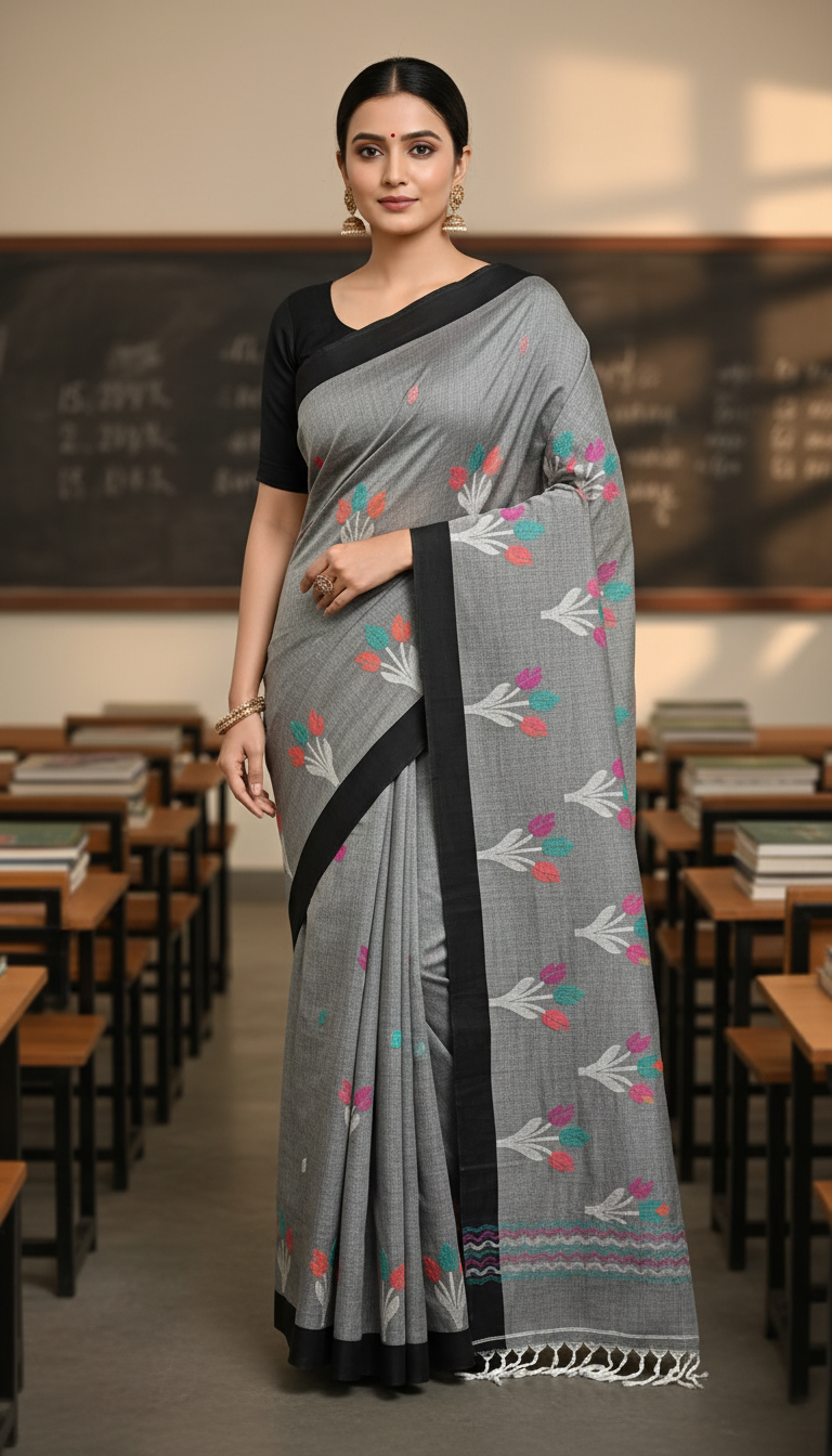 Pale grey Khadhi Cotton Saree