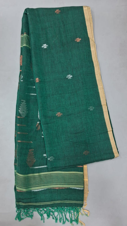 Teal Blue Khadi Cotton Saree