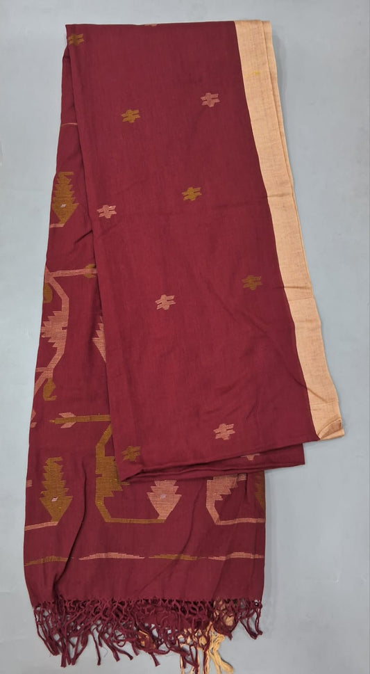 Maroon Khadi Cotton Saree