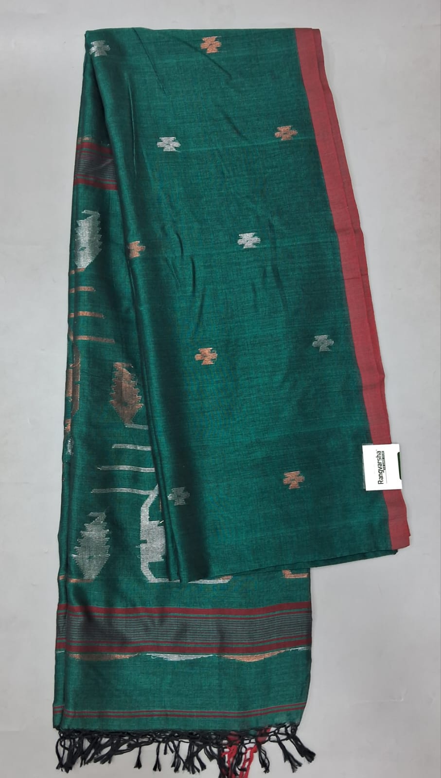 Bottle Green Khadi Cotton Saree