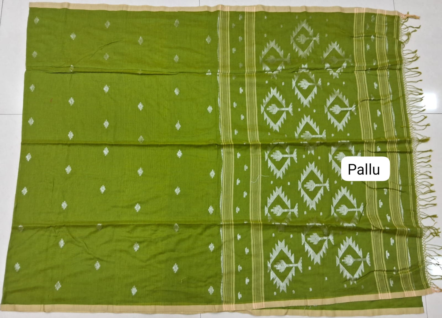 Bright Green Khadi Cotton Saree