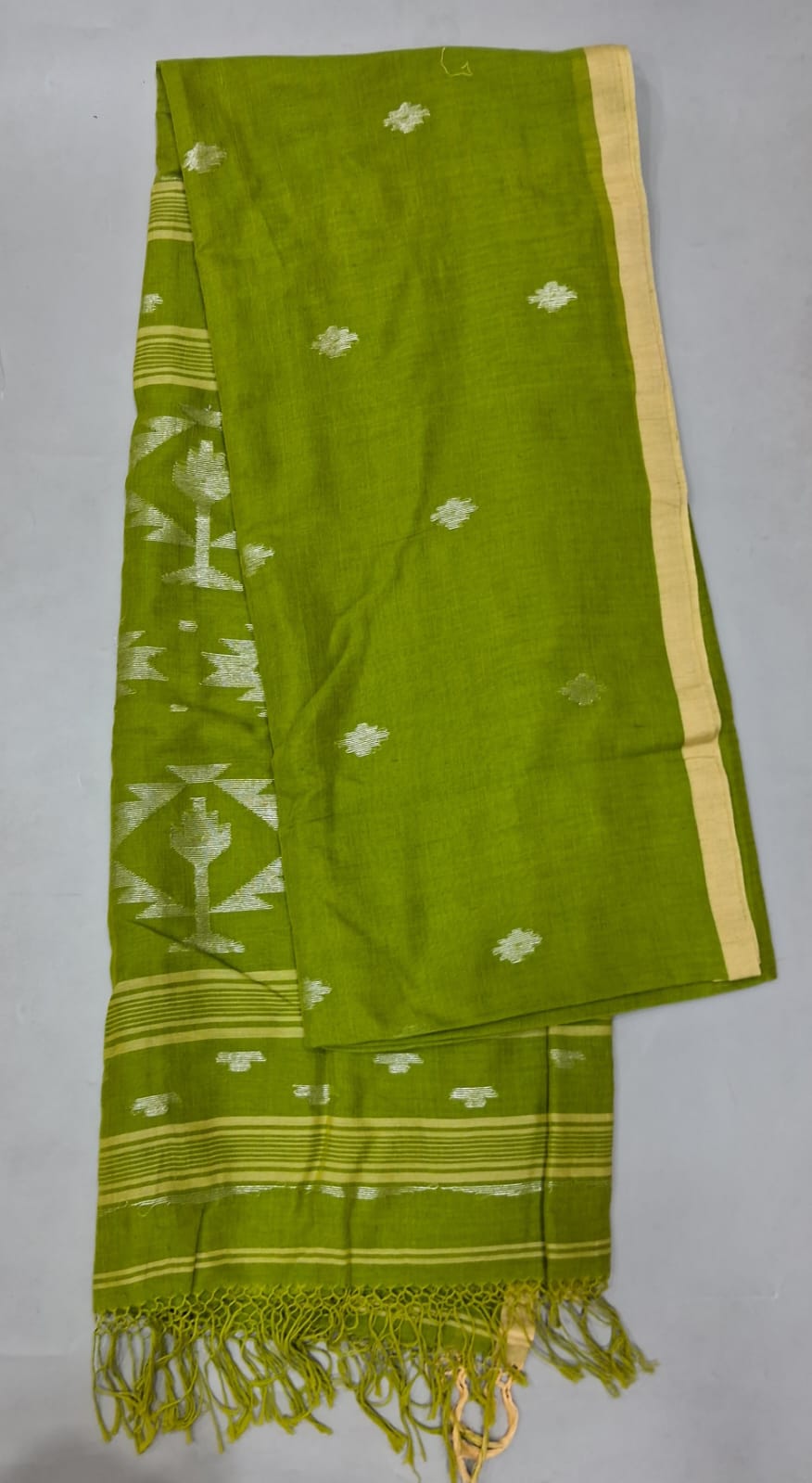 Bright Green Khadi Cotton Saree