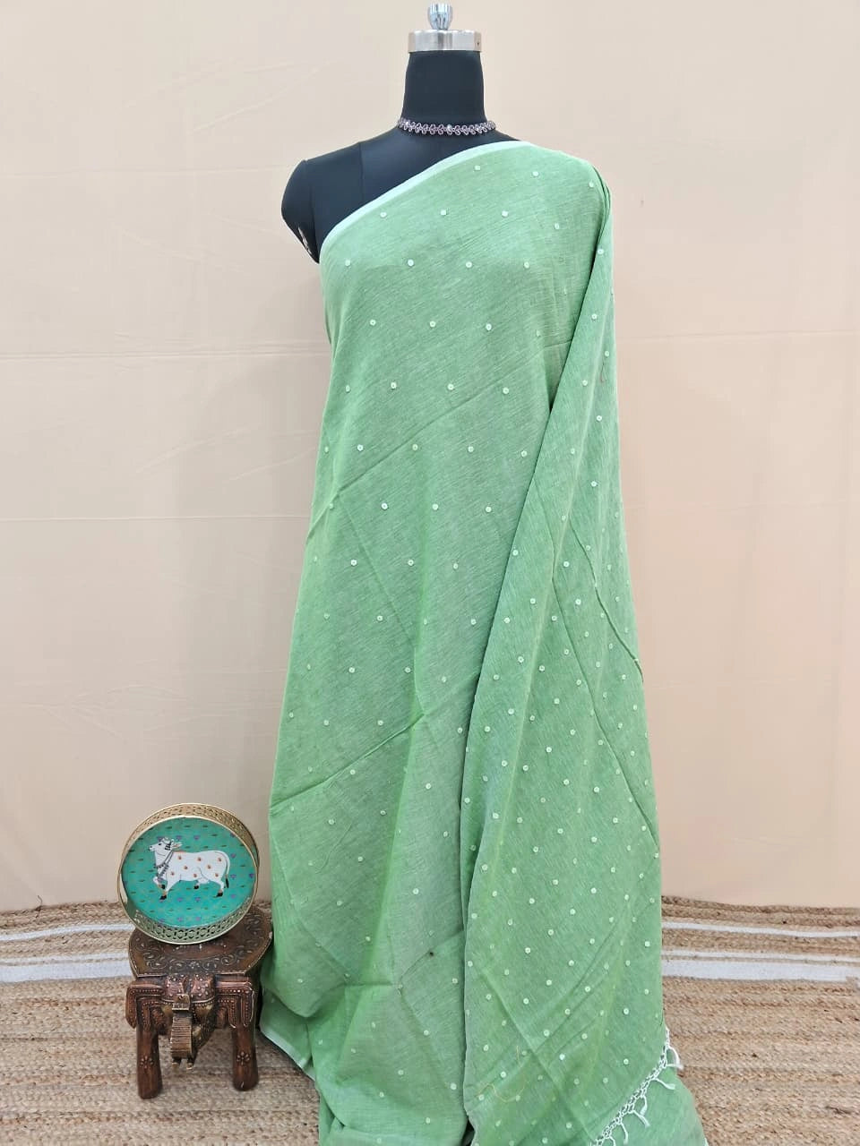 Premium Green Khadi Cotton Saree